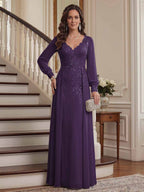 Aveline grape front view mother of the bride dress