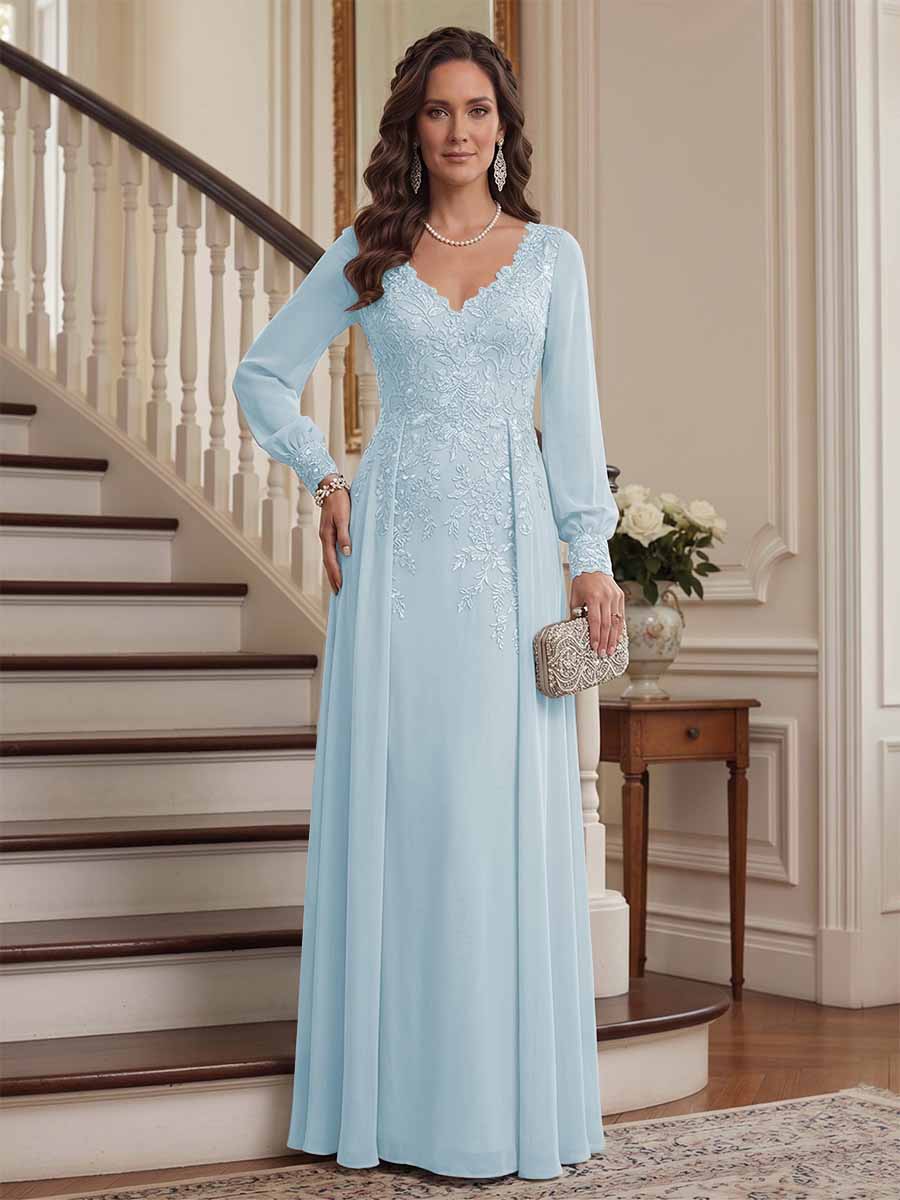Aveline sky blue front view mother of the bride dress