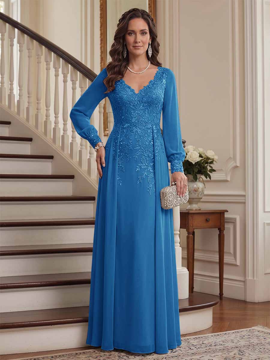 Aveline ocean blue front view mother of the bride dress