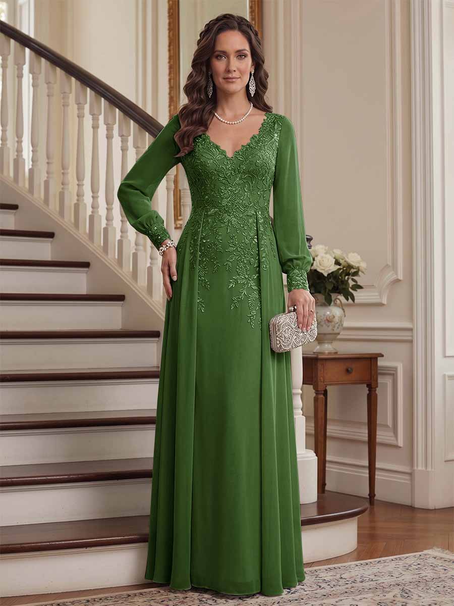Aveline olive green front view mother of the bride dress