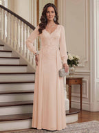 Aveline peach front view mother of the bride dress