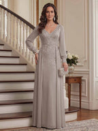 Aveline taupe front view mother of the bride dress