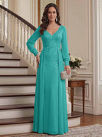 Aveline turquoise front view mother of the bride dress