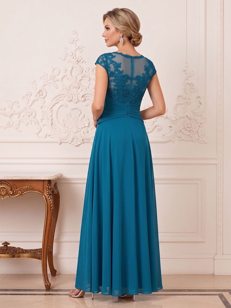 Jocelyn Blythe Peacock back view mother of the bride dress