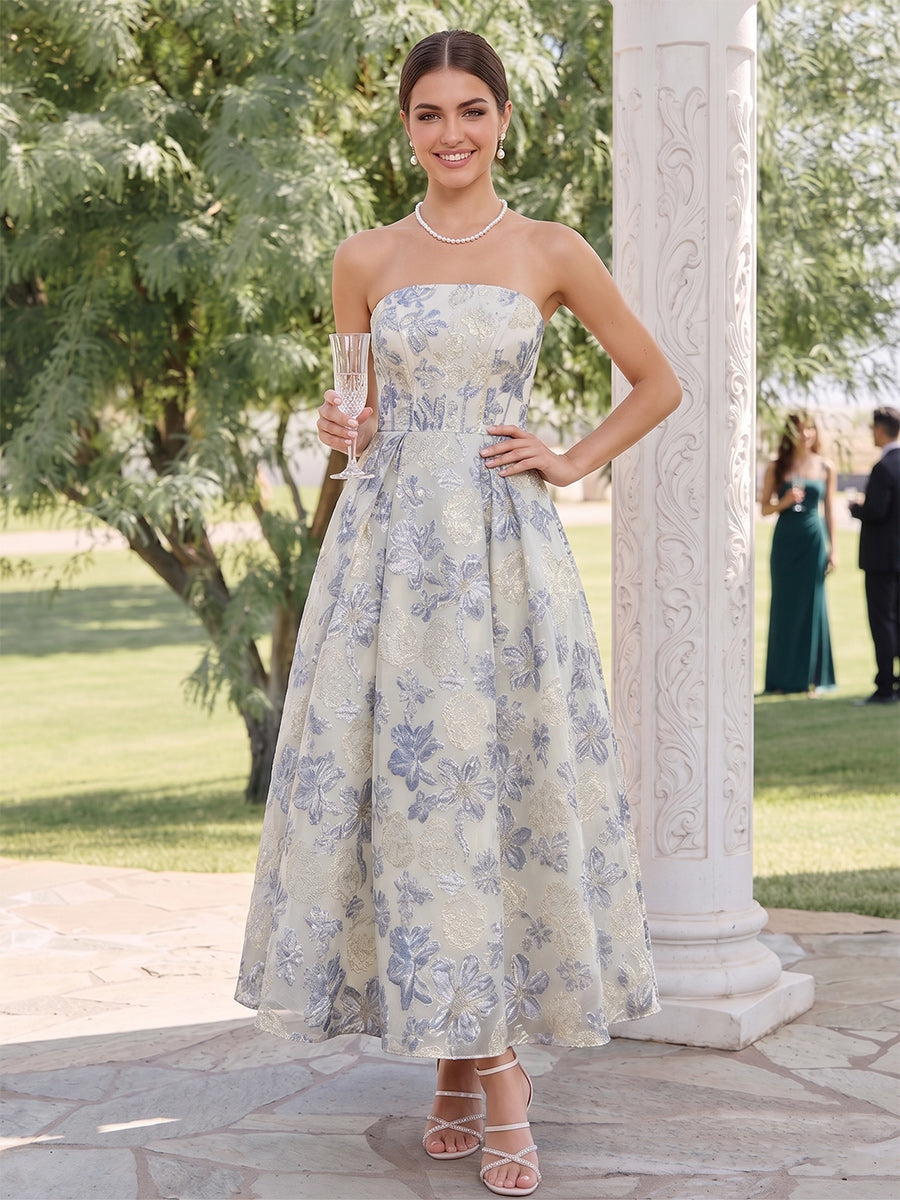 Jessa Dusty Blue front view wedding guest dress