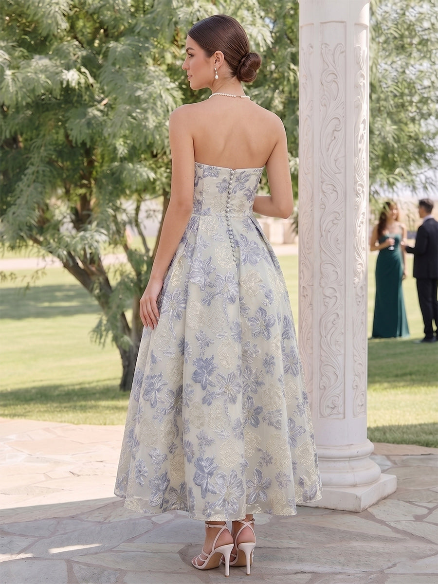 Jessa Dusty Blue back view wedding guest dress