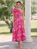 Almira Crest Fuchsia front view wedding guest dress