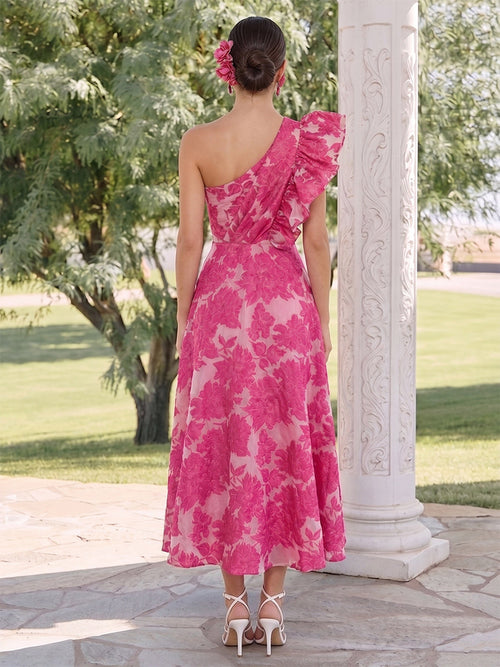 Almira Crest Fuchsia back view wedding guest dress