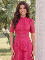 Brenna Vale Fuchsia side view wedding guest dress