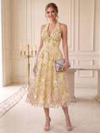 Ottilie Yellow front view wedding guest dress