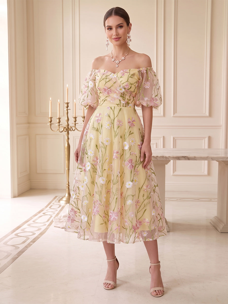 Paloma Yellow front view wedding guest dress