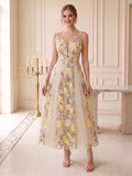 Quintessa Champagne front view wedding guest dress
