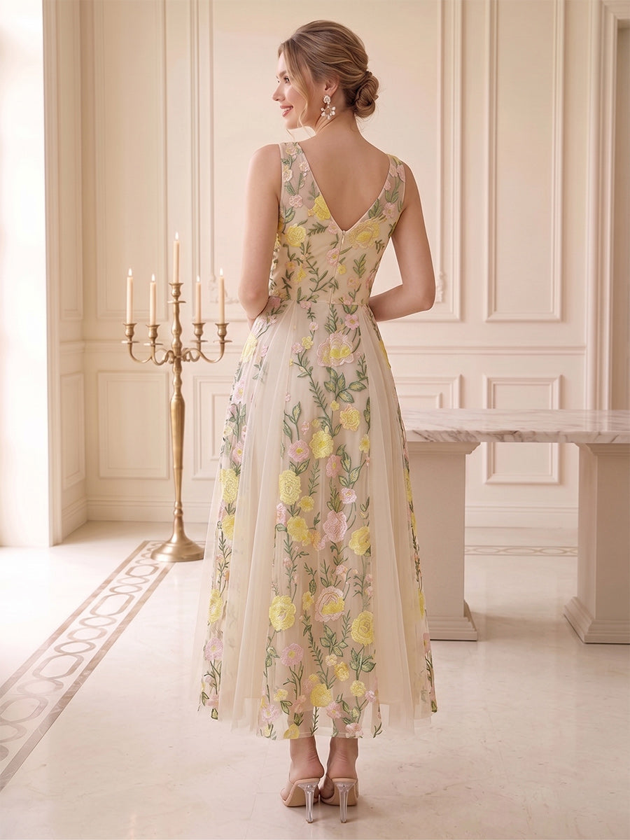 Quintessa Champagne back view wedding guest dress