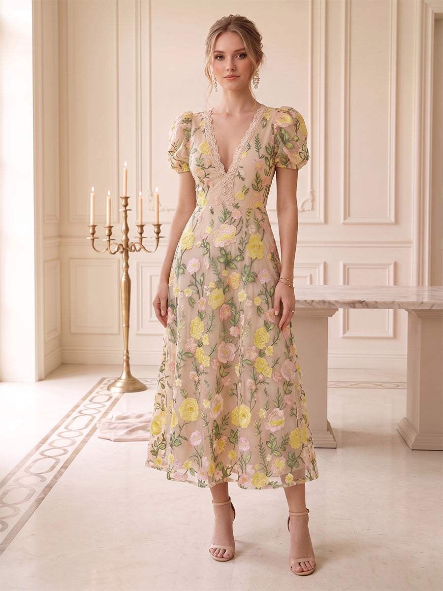 Rhiannon Champagne front view wedding guest dress