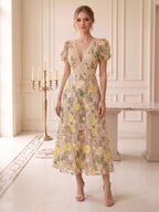 Rhiannon Champagne front view wedding guest dress