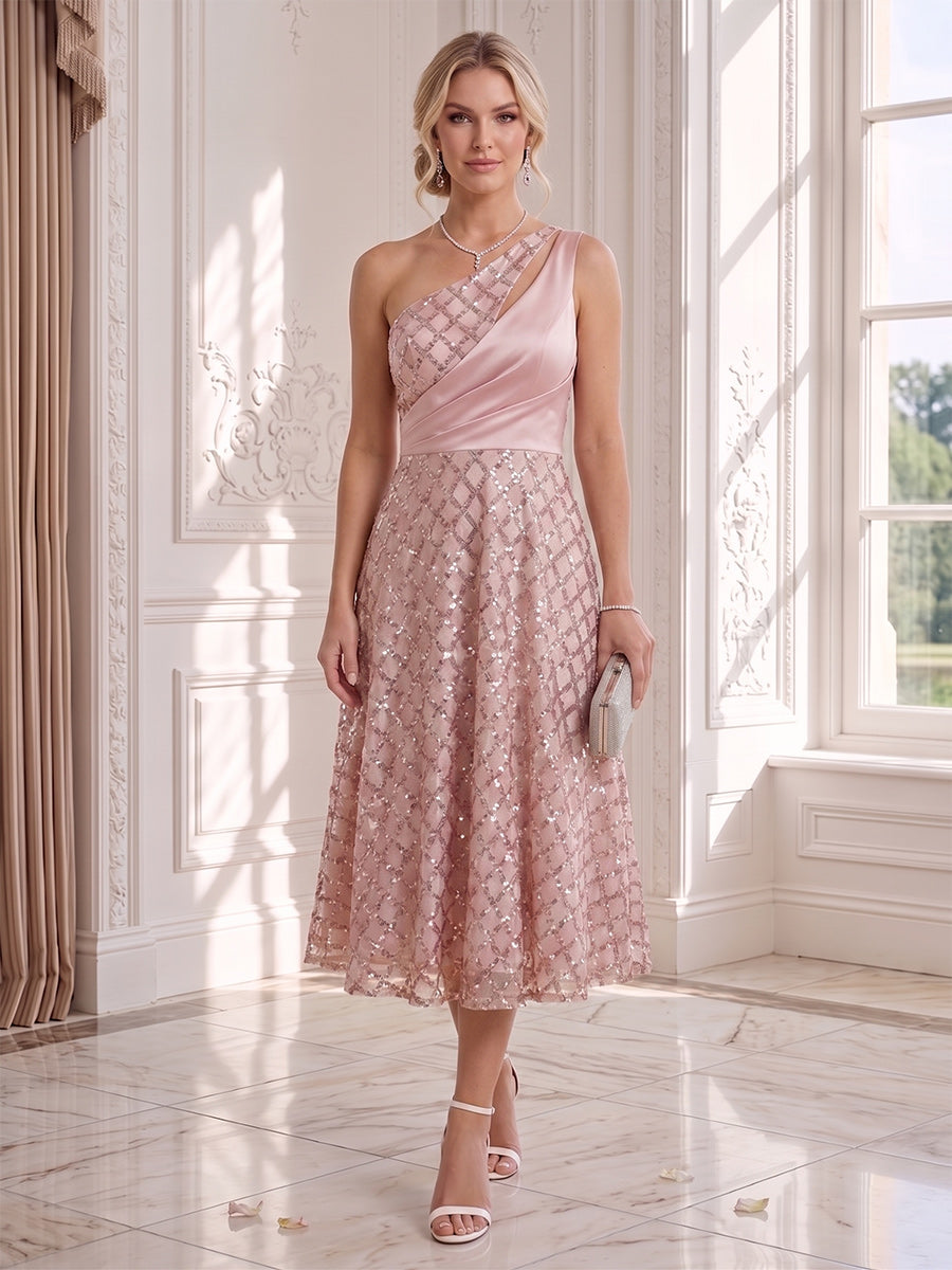 Noelle Blush front view wedding guest dress