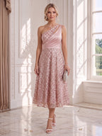 Noelle Blush front view wedding guest dress