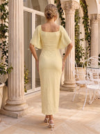 Opal Yellow back view wedding guest dress