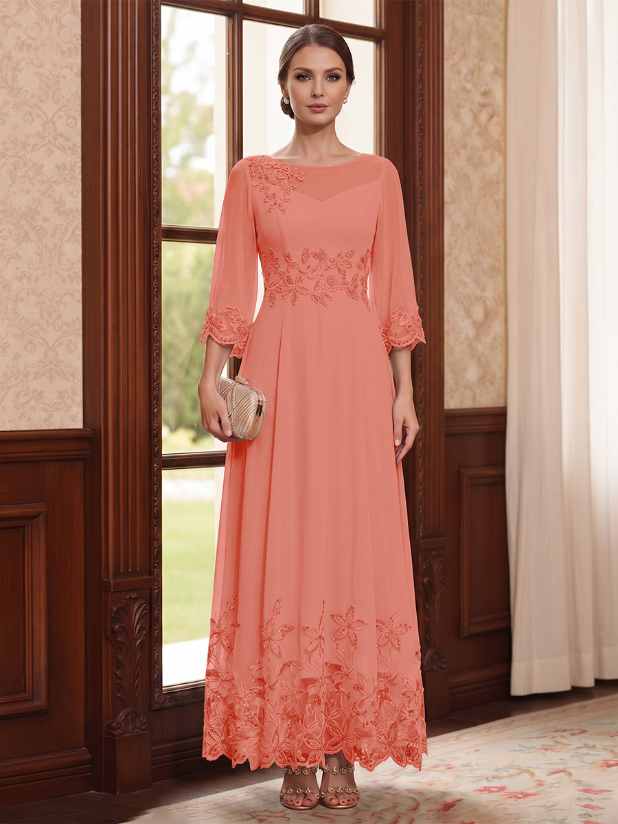 Isolde coral front view mother of the bride dress