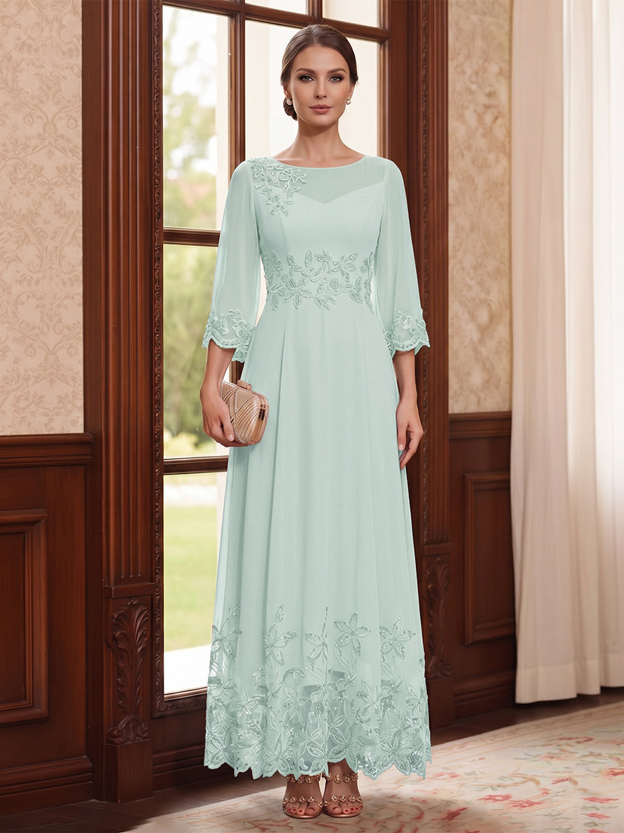 Adelise Fawn Pool Blue front view mother of the bride dress