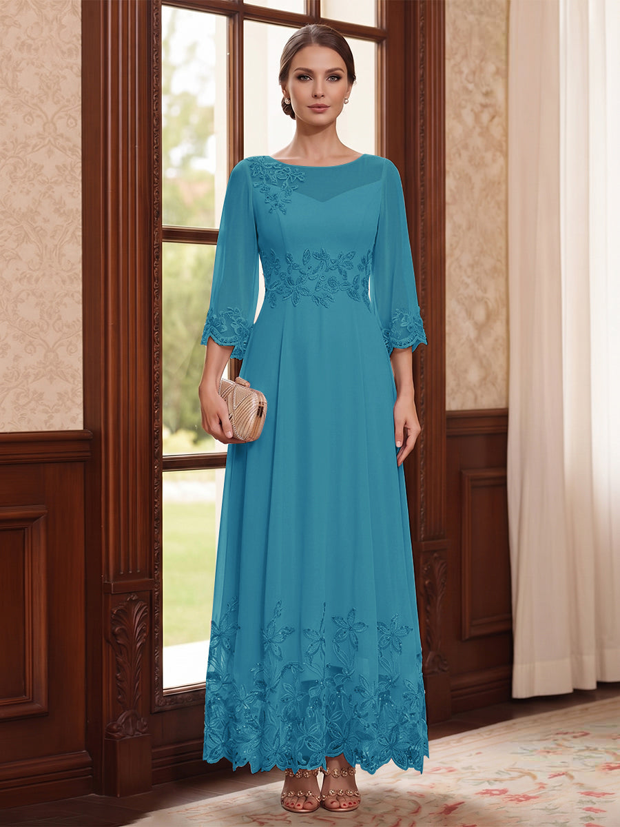 Isolde ocean blue front view mother of the bride dress