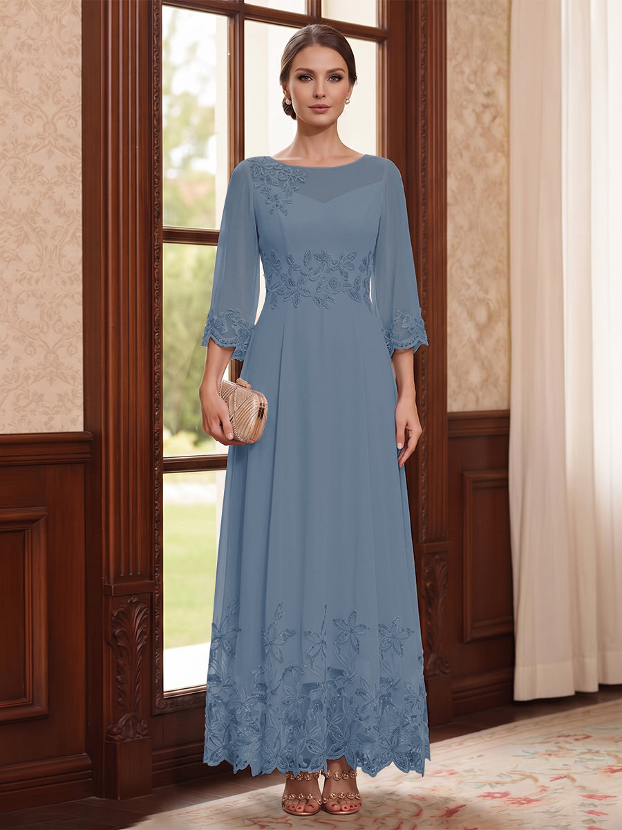 Adelise Fawn Steel Blue front view mother of the bride dress