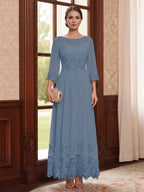 Adelise Fawn Steel Blue front view mother of the bride dress