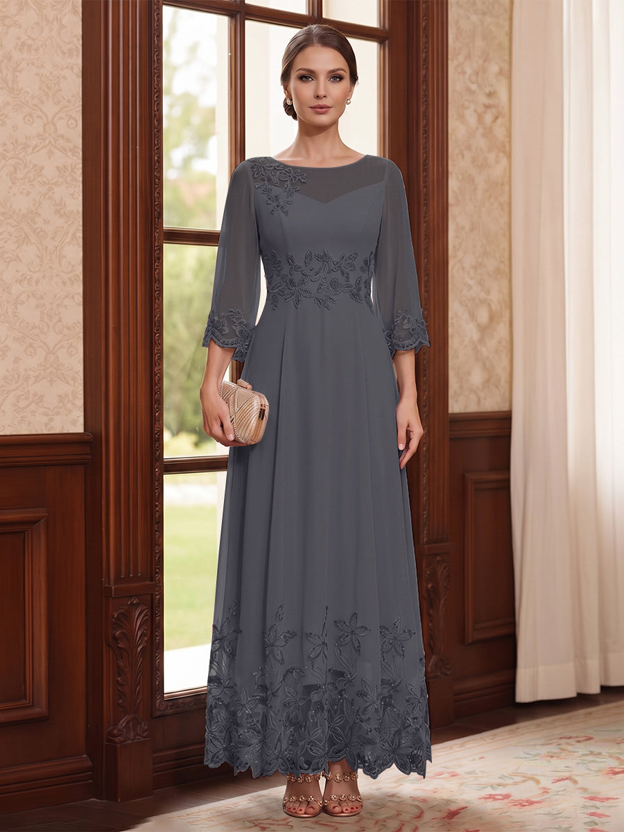 Isolde dusty blue front view mother of the bride dress