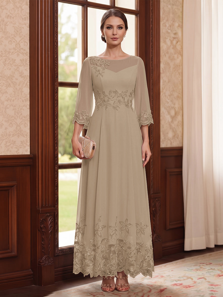 Isolde taupe front view mother of the bride dress