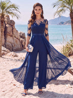 Evangeline Pearl Navy Blue front view mother of the bride dress