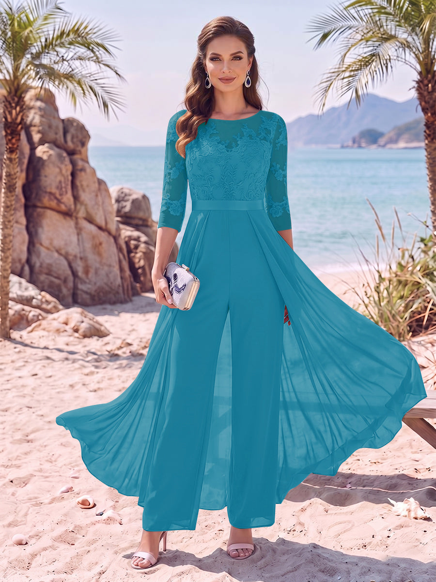 Evangeline Pearl Turquoise back view mother of the bride dress