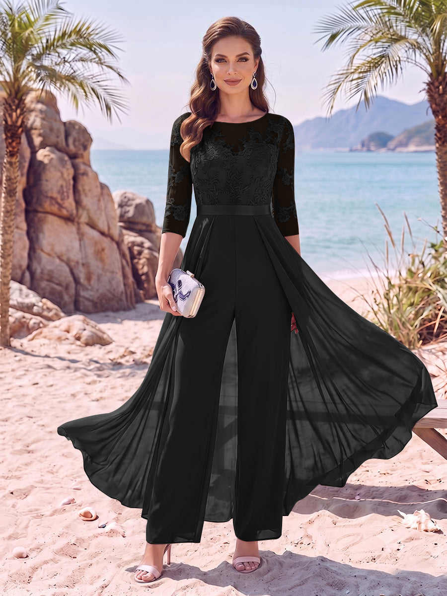 Evangeline Pearl Black front view mother of the bride dress