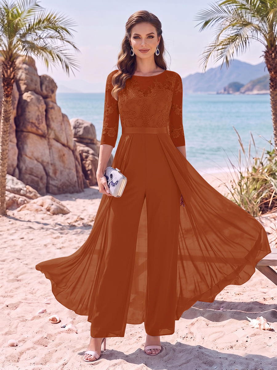 Evangeline Pearl Burnt Orange front view mother of the bride dress