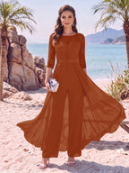 Evangeline Pearl Burnt Orange front view mother of the bride dress