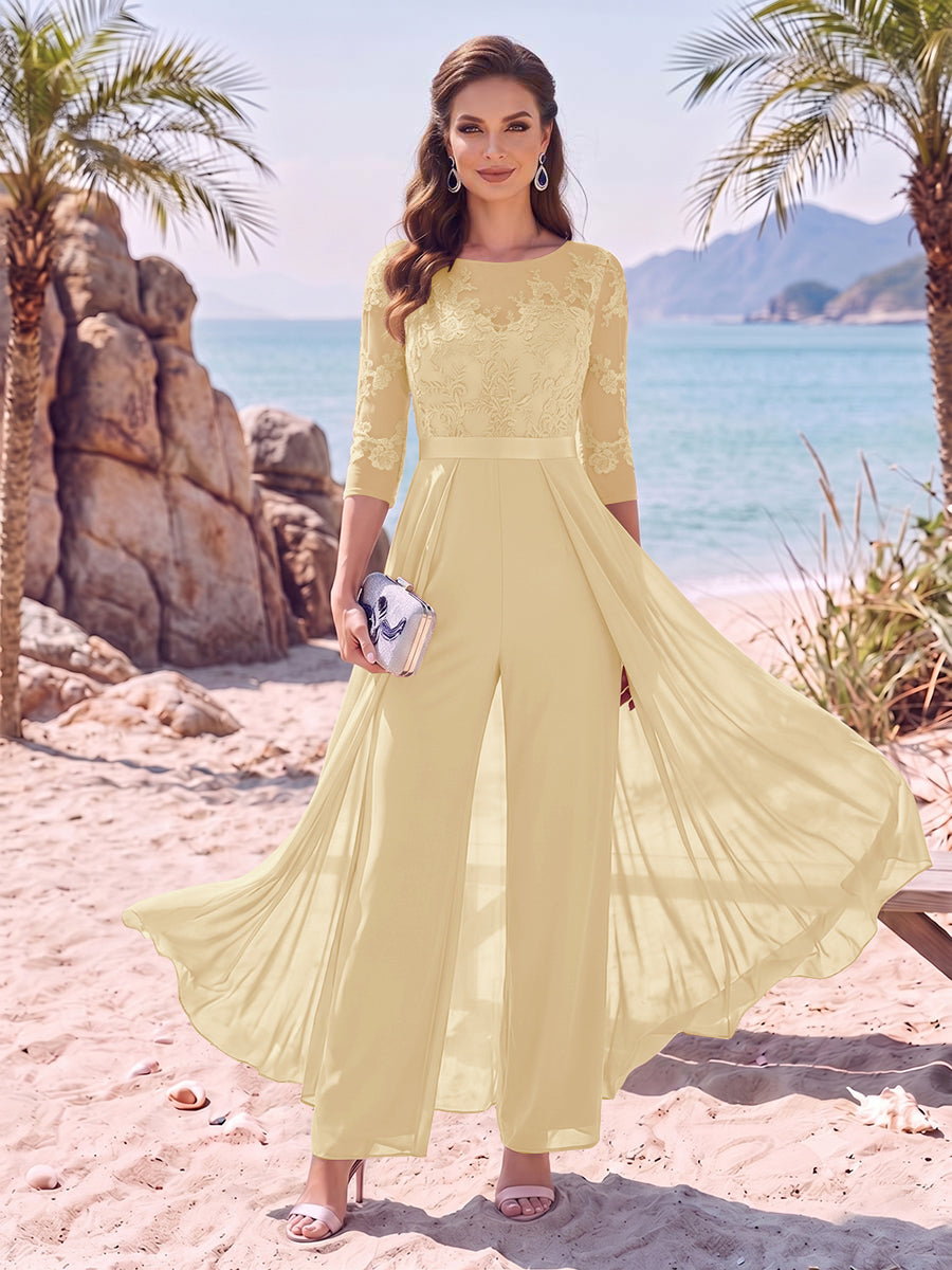 Evangeline Pearl Champagne back view mother of the bride dress