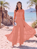 Evangeline Pearl Coral back view mother of the bride dress