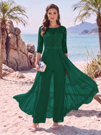 Evangeline Pearl Hunter Green front view mother of the bride dress