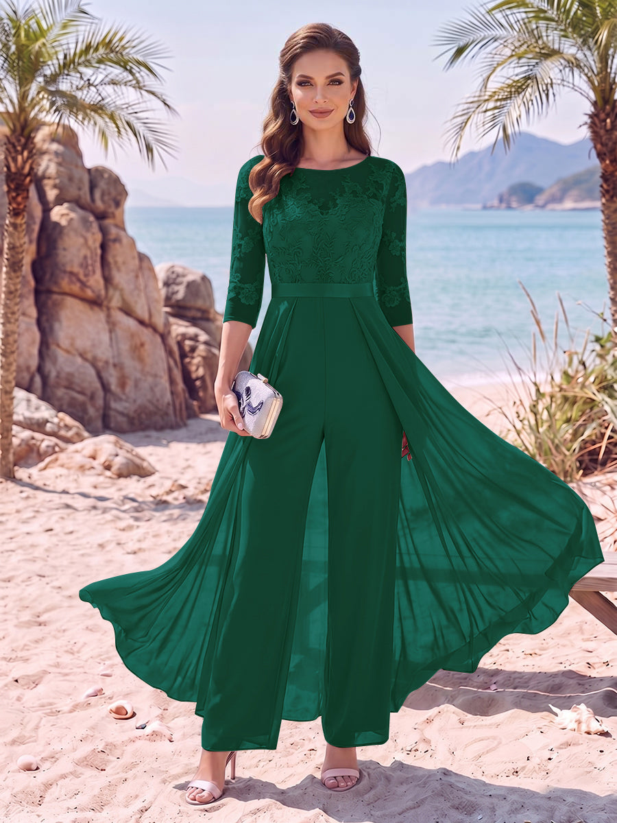 Evangeline Pearl Hunter Green front view mother of the bride dress