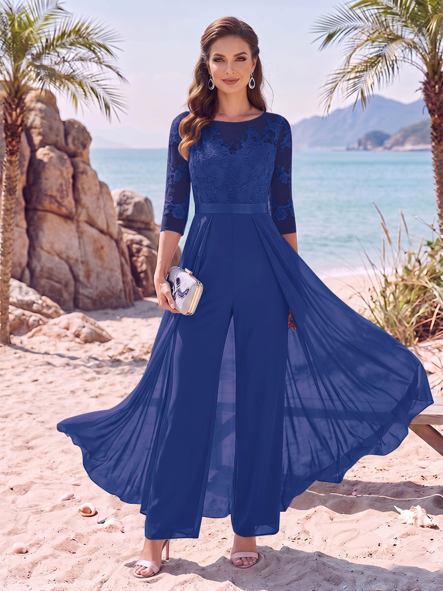 Evangeline Pearl Royal Blue back view mother of the bride dress