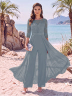 Evangeline Pearl Dusty Blue back view mother of the bride dress