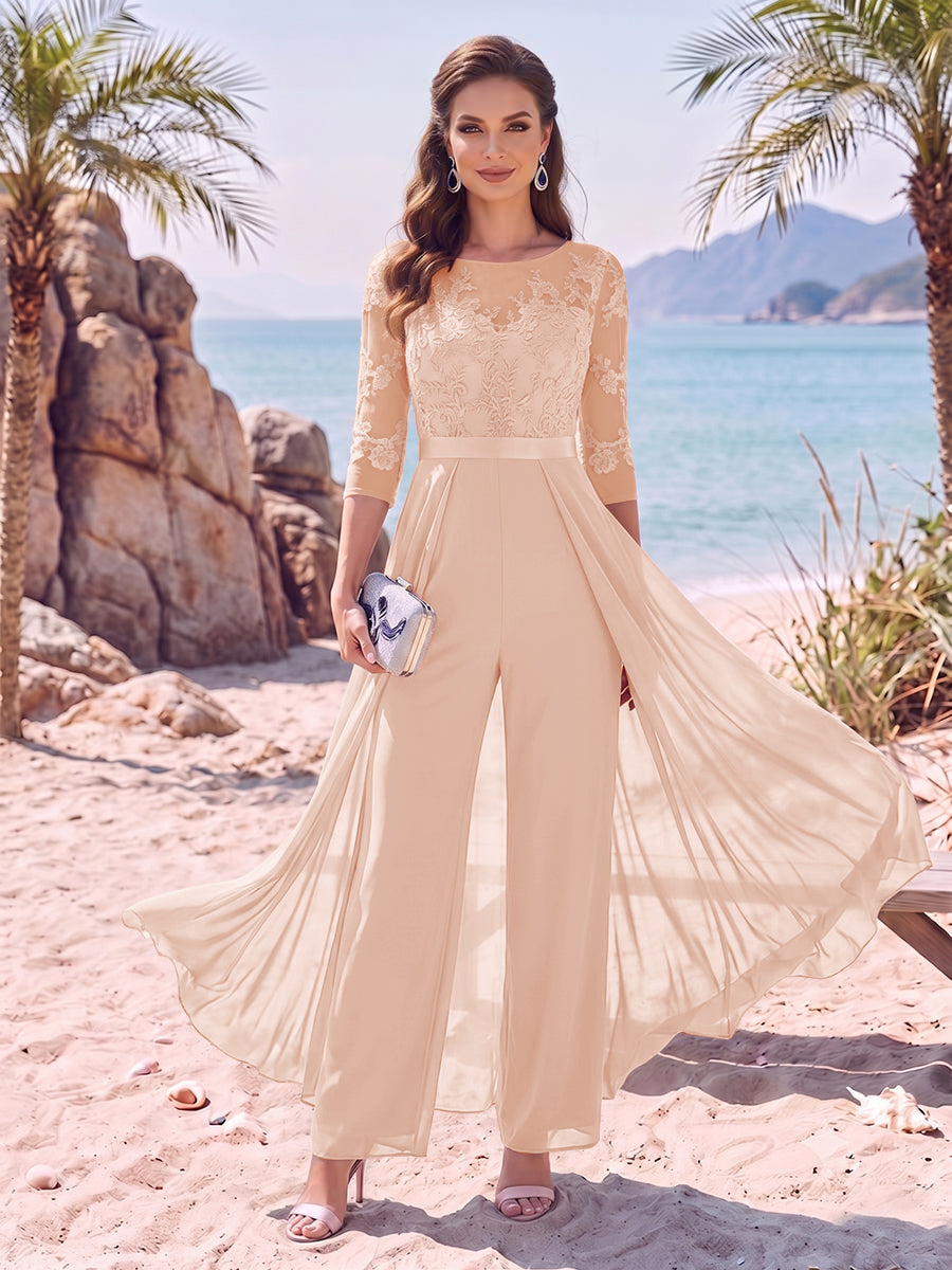 Evangeline Pearl Dusty Rose back view mother of the bride dress