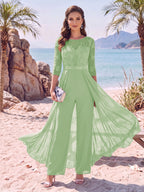 Evangeline Pearl Sage Green back view mother of the bride dress