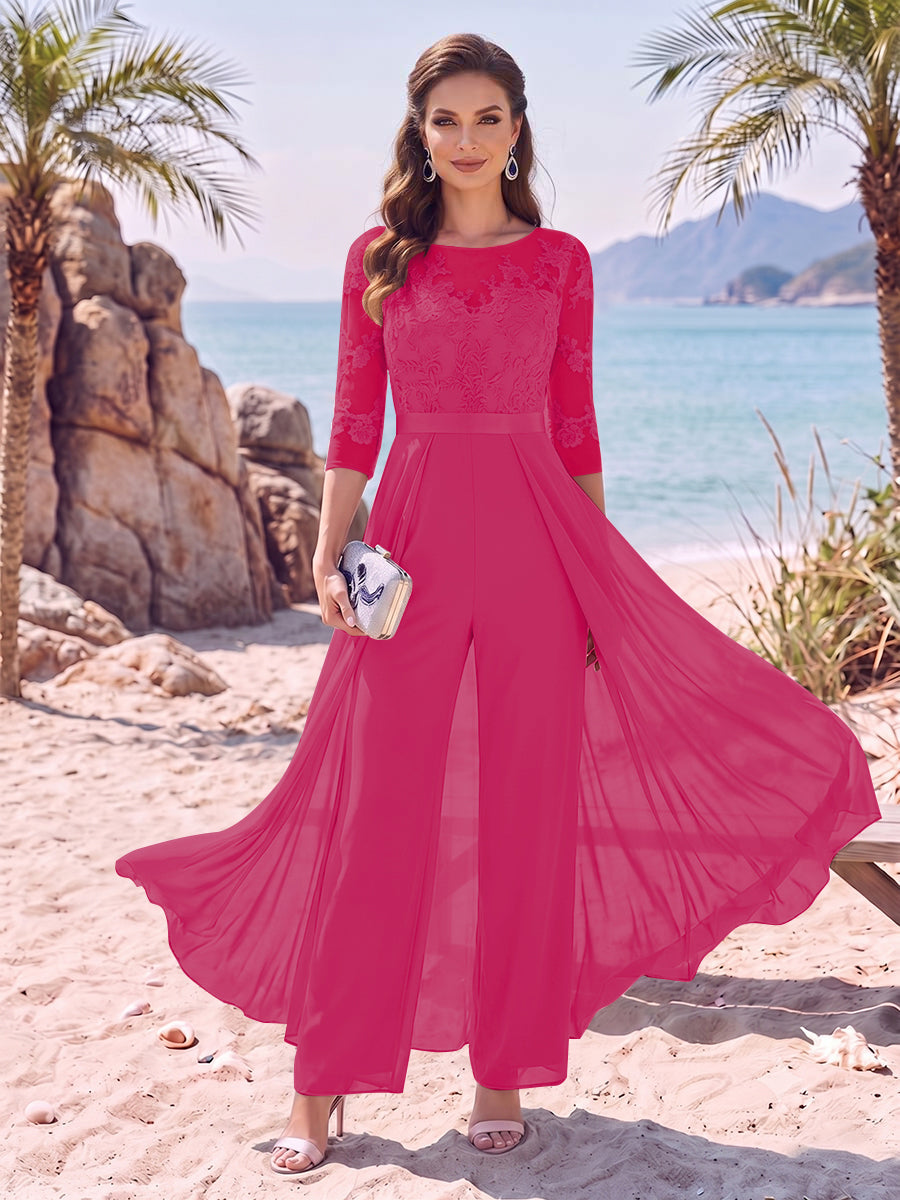 Evangeline Pearl Fuchsia front view mother of the bride dress
