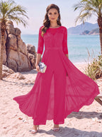Evangeline Pearl Fuchsia front view mother of the bride dress
