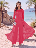Evangeline Pearl Fuchsia back view mother of the bride dress