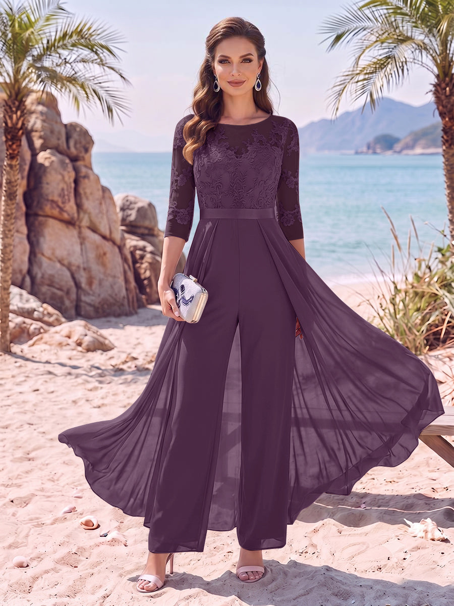 Evangeline Pearl Grape front view mother of the bride dress