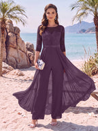 Evangeline Pearl Grape front view mother of the bride dress