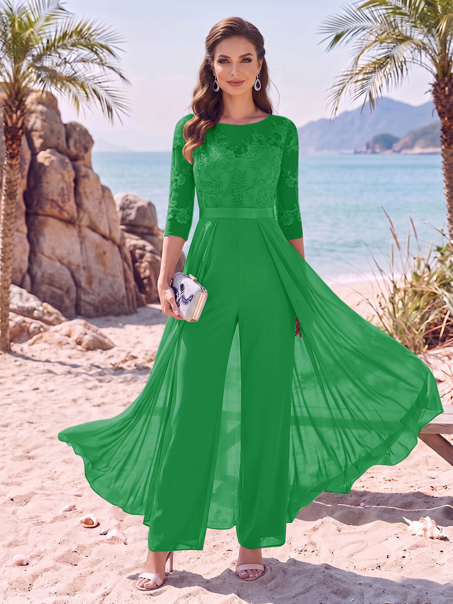 Evangeline Pearl Forest Green front view mother of the bride dress
