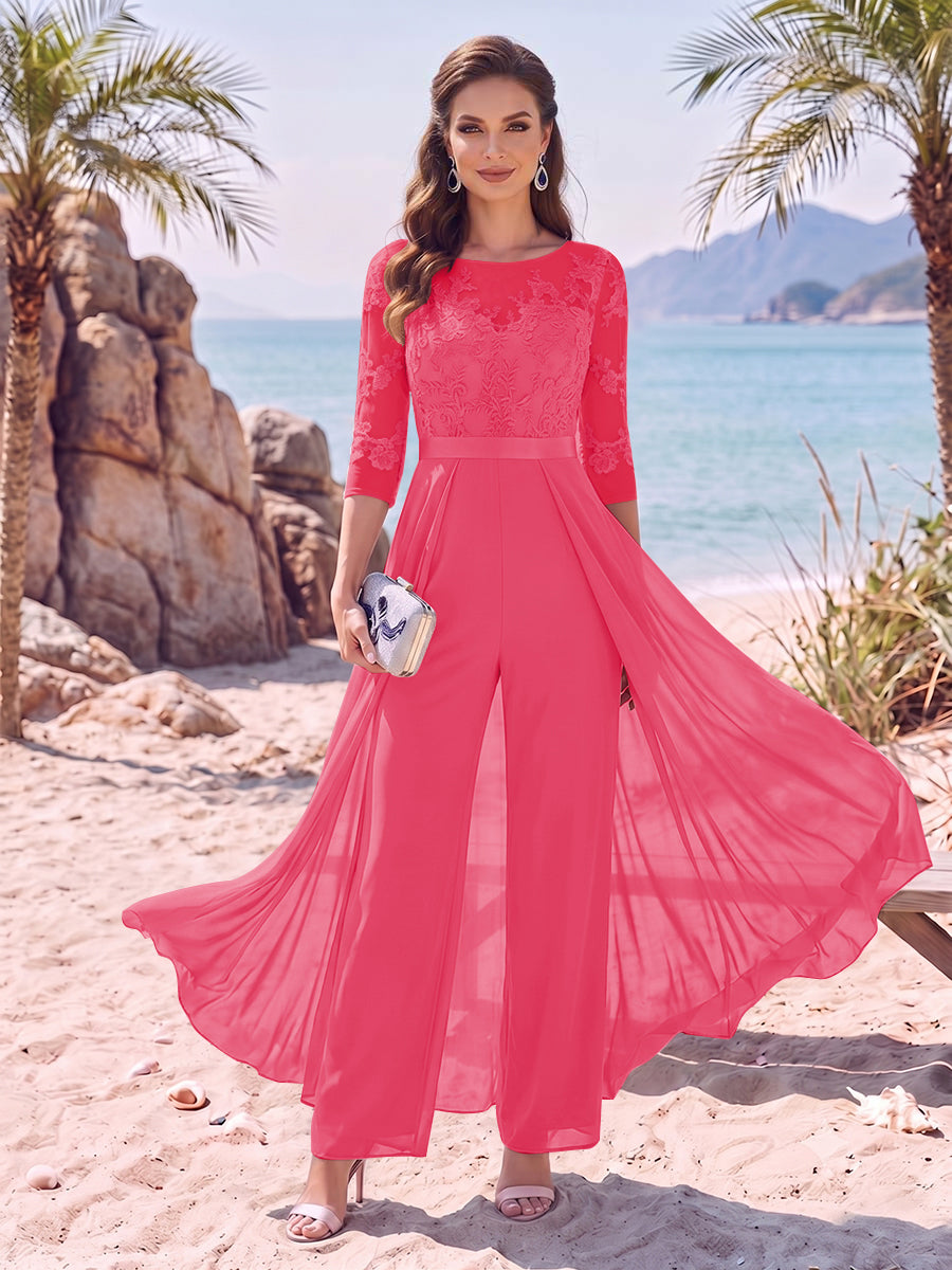 Evangeline Pearl Hot Pink front view mother of the bride dress