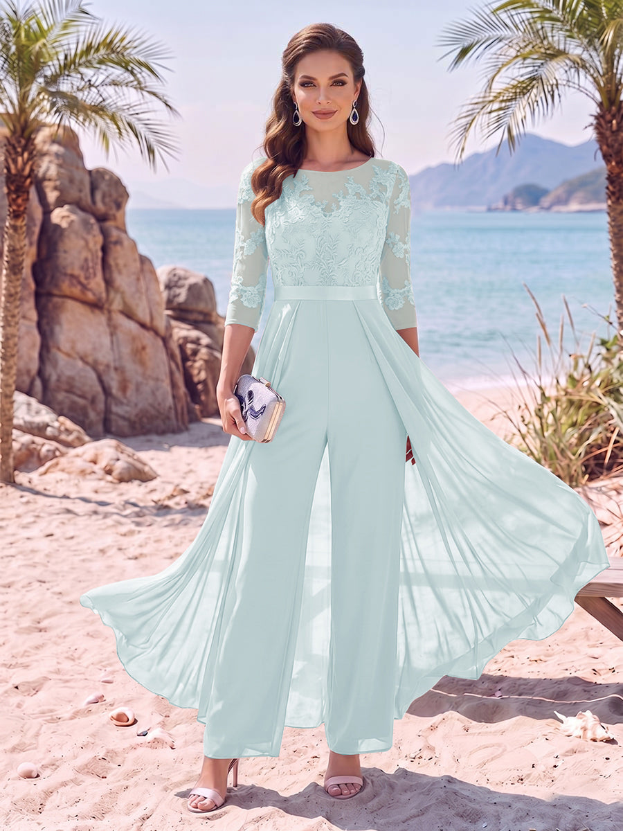 Evangeline Pearl Sky Blue side view mother of the bride dress